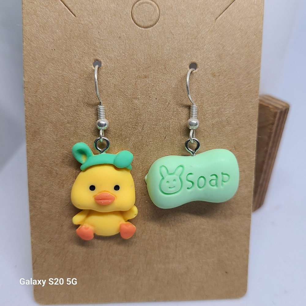 Handmade Duck‎ Soap Earrings Cute Fun Quirky Novelty Dangle Drop Earrings Women